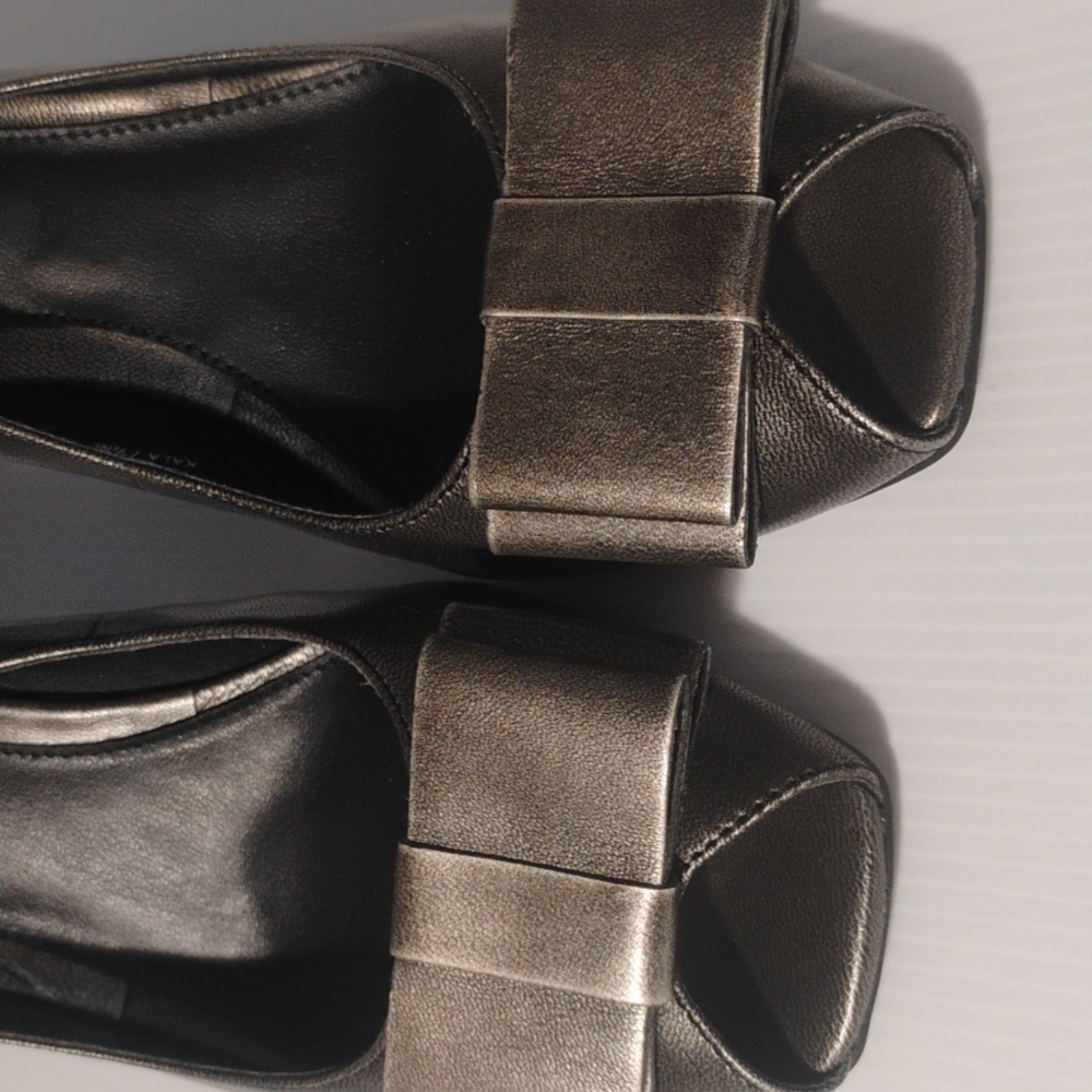 Nickels Soft Pewter Peeptoe Heels With Bow NEW IN BOX size 7.5 - Picture 2 of 9